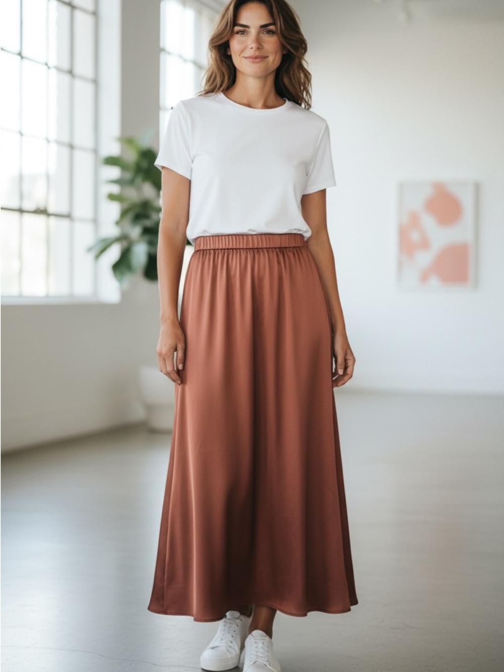 Zara Rust Maxi Skirt with Elastic Waist